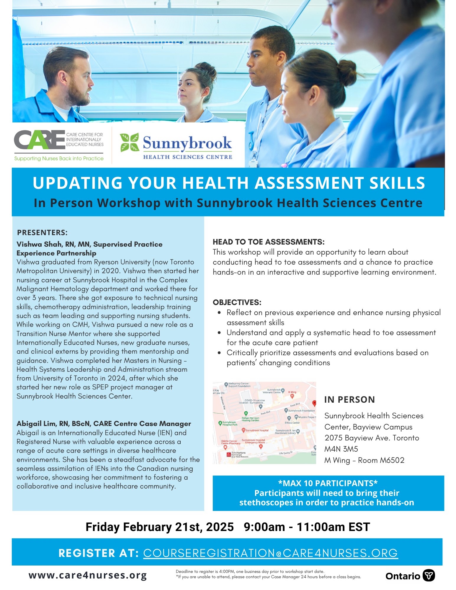 In Person Workshop with Sunnybrook Health Sciences Centre: Updating your Health Assessment Skills