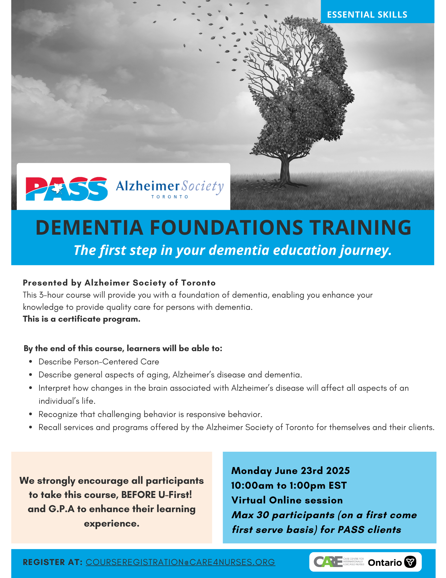 DEMENTIA FOUNDATIONS TRAINING- PASS CLIENTS
