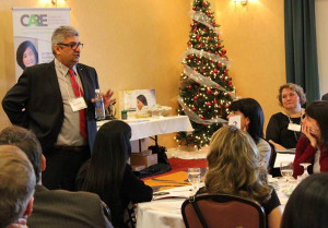 Nick Noorani at Diversity Works with CARE Centre's Iris Kennedy